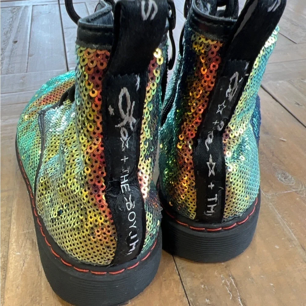 Lola + the boys metallic rainbow sequin combat boots